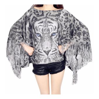 The tiger loose bat tassel sweater coat shawl turtleneck sweater Cloak grey - intl  