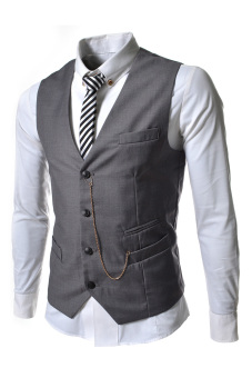 TheLees Chain Point 4 Button Vest Waist Coat Gray  