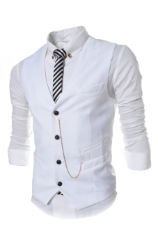 TheLees Chain Point 4 Button Vest Waist Coat White  