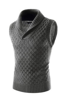 TheLees Collar Knitted Casual Waistcoat (Grey)  