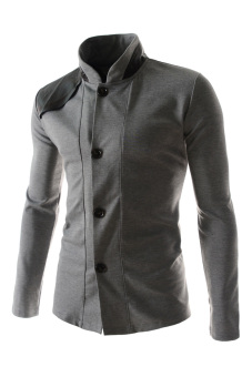 TheLees Leather Patched Long Sleeve 4 Button Cardigans Gray  