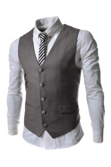 TheLees Slim Double Zipper Waist Coat Vest Gray  