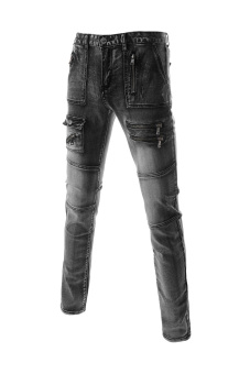 TheLees Slim Straight Zipper Pocket Jeans Black  