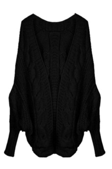 Thick Loose Batwing Cable Knit Cardigan (Black)  