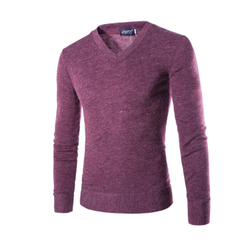 Thin Casual V-neck Slim Fit Long Sleeves Knitted Male Sweaters (Purple)  