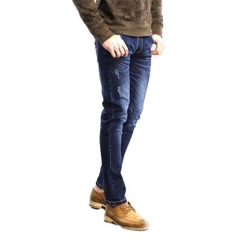 TongLuRen LNZK0002-A Jeans Fashion Men Straight Jeans Slim Stretch Frazzle Trousers Long Pants (Blue) (Intl)  