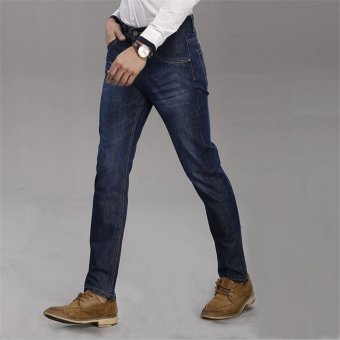TongLuRen LNZK0006-A Jeans Fashion Men Straight Jeans Slim Stretch Denim Business Trousers (Blue) (Intl)  