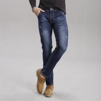 TongLuRen LNZK0010-A Jeans Fashion Men Straight Jeans Slim Stretch Denim Casual Long Trousers (Blue)  