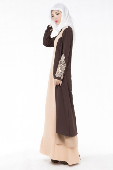 Top quality summer fashion muslim women lace slim Long dress baju kurung(Coffee) - intl  