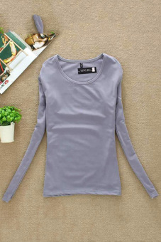 Toprank Autumn Winter Long Sleeve Bottoming Shirt Women Crew Neck Slim T-Shirt Top ( Grey )  