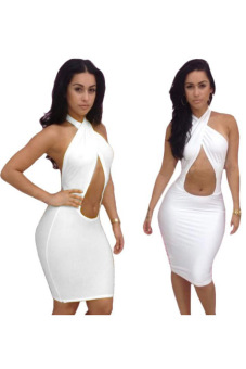 Toprank Cheapest Women Backless Dress Party Bandage Novelty Hollow Out Bodycon Dress Clubwear ( White )  