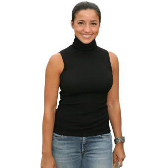 Toprank Fashion Women Turtle Neck Sleeveless Solid Slim Stretch Casual Blouse Tops ( Black ) - intl  