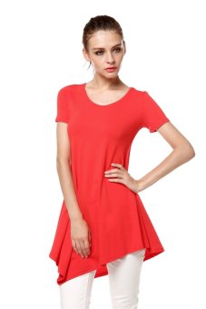 Toprank Lady Dress Women's Fashion Solid Short Sleeve Sexy Dress M L Xl Xxl 3Xl ( Red )  