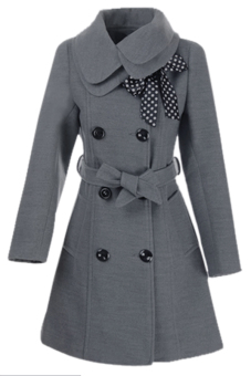 Toprank Luxury Winter Women's Double-Breasted Wool Coat Jacket ( Grey )  