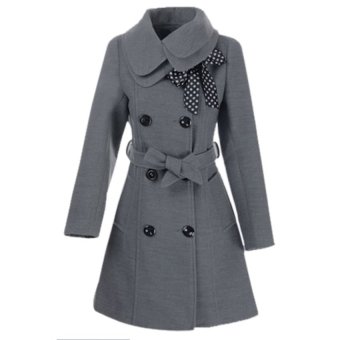 Toprank Luxury Winter Women's Double-Breasted Wool Coat Jacket ( Grey )  - intl  