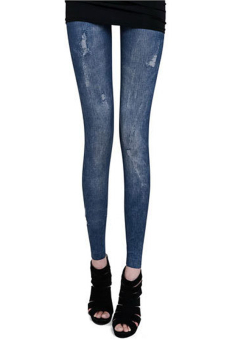 Toprank perempuan wanita kurus celana legging pensil Jeggings peregangan Jeans (Biru)  