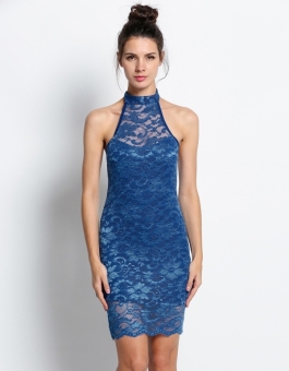 Toprank Sleeveless Lace Mini Dress (Blue) - intl  
