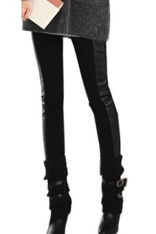 Toprank Women Elastic Waist Look Stripes Skinny Pants Pencil Leggings Trousers ( Black )  