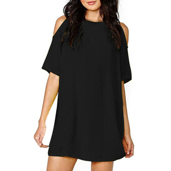 Toprank Women Off Shoulder Chiffon Loose Casual Mini Dress ( Black ) - Intl - intl  