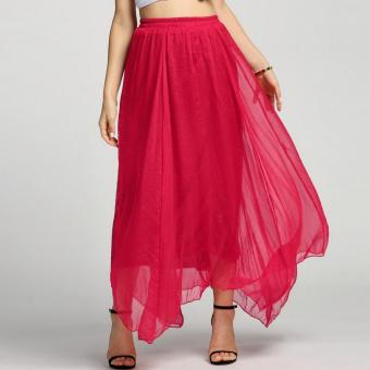 Toprank Women Skirts Fashion Casual Beach Chiffon Long Skirt ( Red )  