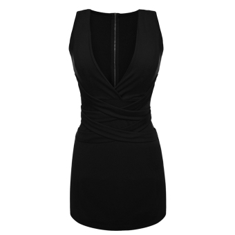 Toprank Women Sleeveless V Neck Sexy Bodycon Casual Mini Dress ( Black ) - intl  