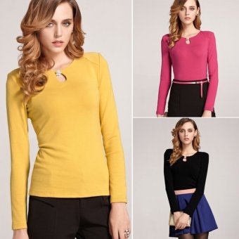 Toprank Women's Fashion Long Sleeve Autumn Winter Shirt Pure Color Warm Base Shirt Tops Blouse ( yellow ) - intl  