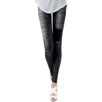 Toprank Women's Fashion Spandex Stretch Denim Skinny Jeans Look Jeggings Leggings ( Black )  - intl  