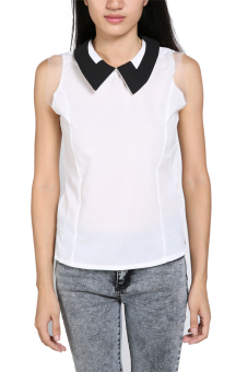 Toprank Women's Summer Fashion Sleeveless Chiffon Shirt Tops Chiffon Blouse Turn-Down Collar Shirt ( White )  