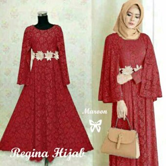 Trend Baju - Maxi Jersey Lapis Brukat Uk L - Maroon  