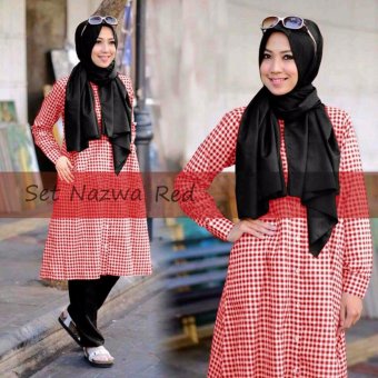 Trend Baju - Set Tunik Katun Kotak Uk L - Merah  