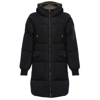 Trendy Hooded Pocket Design Padded Coat for Women(BLACK)(Size:XL)(Int:M) - intl  