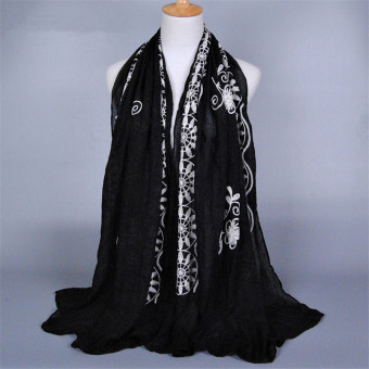Turkish Hijab Embroidery Flower Cotton Liner Muslim Scarf (Black) - Intl  