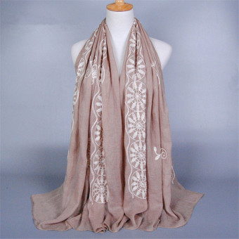Turkish Hijab Embroidery Flower Cotton Liner Muslim Scarf (Khaki) - Intl  