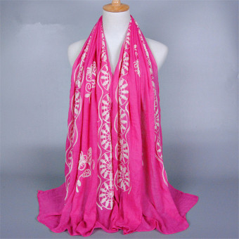 Turkish Hijab Embroidery Flower Cotton Liner Muslim Scarf (Rose) - Intl  