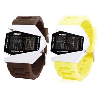 Twinklenorth Couple Brown and Yellow Silicone Strap Watch K987Q-27  