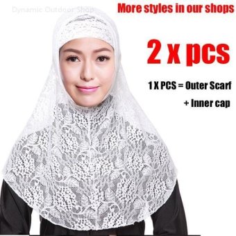 Two-piece Hijab muslim headscarf fashion lace women breathable hijab - White - intl  