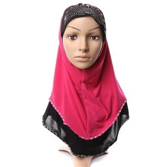 Two Tone Instant Long Shawl Hijabs Headscarf with Rhinestones (Rose)  