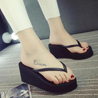 UINN Summer Fashion Women Ladies Thick Platform Flip-flops Sandals Slippers Black 37#  