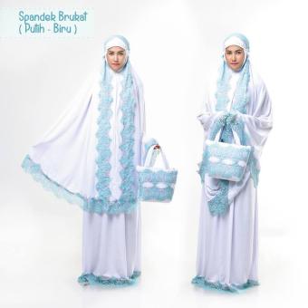 Ukhuwah Mukena Spandek Brukat New - Putih Biru  