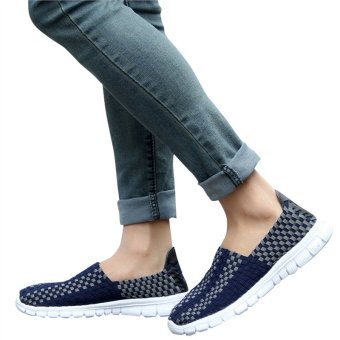 Unisex Fashion Casual Lovers Breathable Sneaker Shoes Woven Leisure Shoes for Running(Dark Blue,35)  