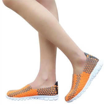 Unisex Fashion Casual Lovers Breathable Sneaker Shoes Woven Leisure Shoes for Running(Orange,41)  
