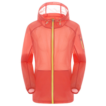 Unisex Outdoor UV Proof Skin Jacket Hooded Lightweight Water Repellent?Orange?  