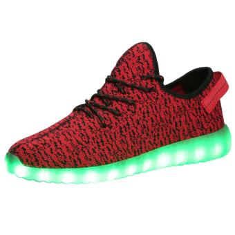 Unisex Yeezy LED Light Lace Up Luminous Shoes Sportswear Sneaker Luminous Unisex Casual Shoes Red  