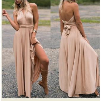 USA Sexy Women Hollow Out sleeveless Club Wear Body con Bandage Long Dress Khaki - intl  