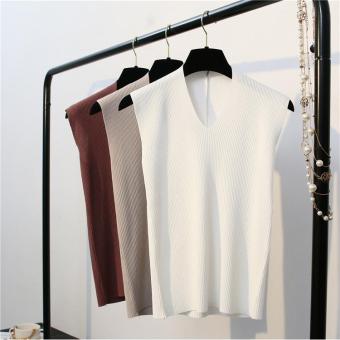V Collar Sleeveless Pure Color Slim Thin Sweater Knitting Vest(white) - intl  