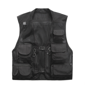 Valianto Men's Mesh Fishing Vest Photography Work Multi Pockets Outdoors Vests Large Black  
