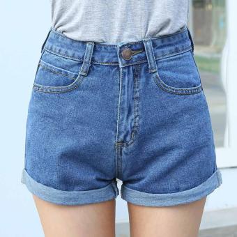 Vangull 2017 New Korean Style Summer Vintage High Waisted Denim Women Shorts Plus Size Slim Stretch Turn Ups Female Jeans Shorts(blue) - intl  