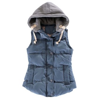 Vanker Autumn Winter Fashion Women Hooded Cotton Warm Sleeveless Coat Gilet Waistcoat(Blue)  