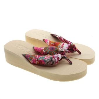 Vanker Fashion Summer Women Girl Bohemian Beach Low Heels Platform Flip Flops Sandals (beige)  