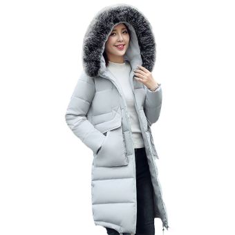 Vanker-Hot Winter Autumn Warm Trendy Faux Fur Collar Hooded thick Cotton Padded Jacket Parka Long Down Coat New(Yellow) - intl  